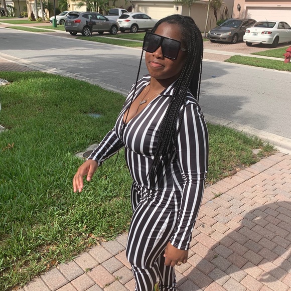 long sleeve striped jumpsuit